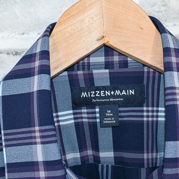 MIZZEN + MAIN Men's Button up Shirt blue plaid size Medium Trim fit - Picture 2 of 5